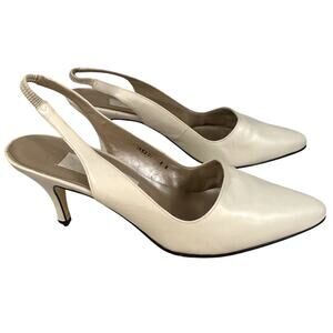 MARIPE Off White Bounty Slingback Pumps Leather‎ Mid Heel Sz 8M Classic Vintage
